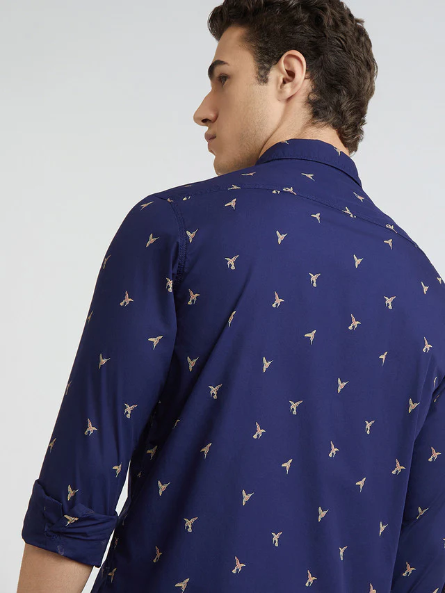 Men Blue Contemporary Fit Print Cotton Full Sleeve Shirts - Image 7