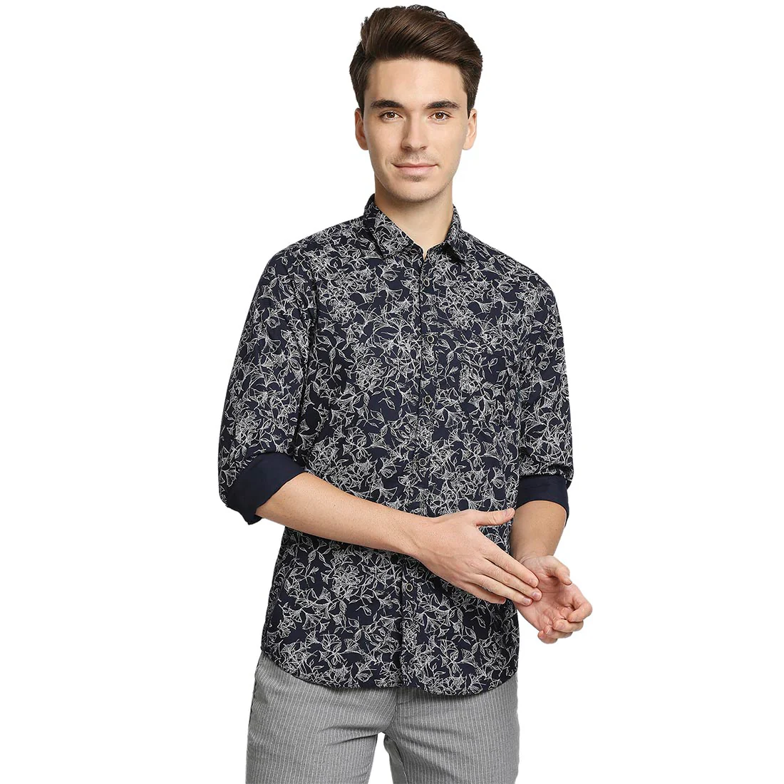 Men Blue Contemporary Fit Print Cotton Full Sleeve Shirts