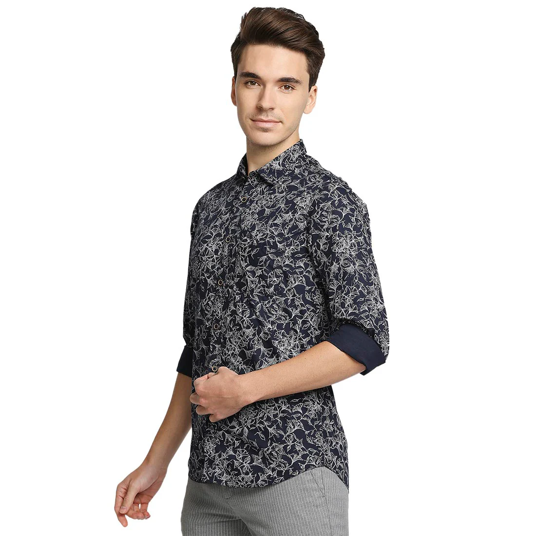Men Blue Contemporary Fit Print Cotton Full Sleeve Shirts - Image 3