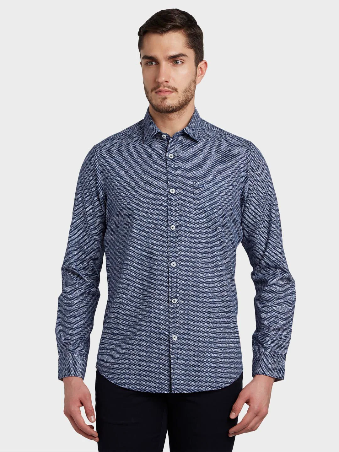 Men Blue Contemporary Fit Print Cotton Full Sleeve Shirts