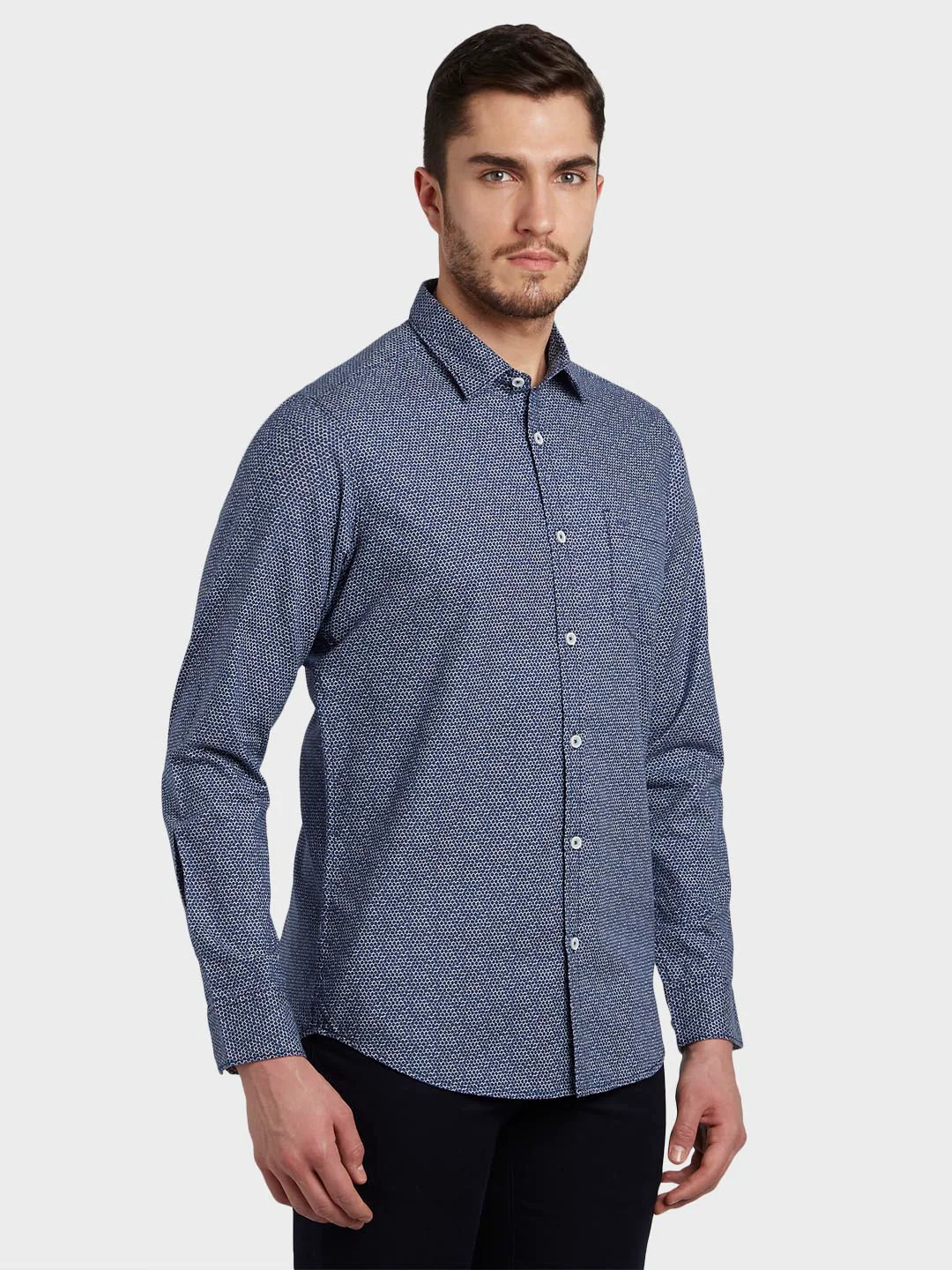 Men Blue Contemporary Fit Print Cotton Full Sleeve Shirts - Image 2