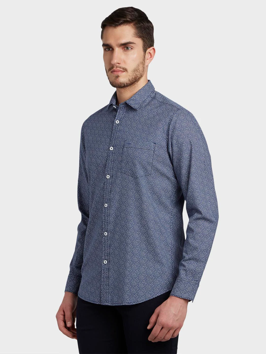 Men Blue Contemporary Fit Print Cotton Full Sleeve Shirts - Image 3