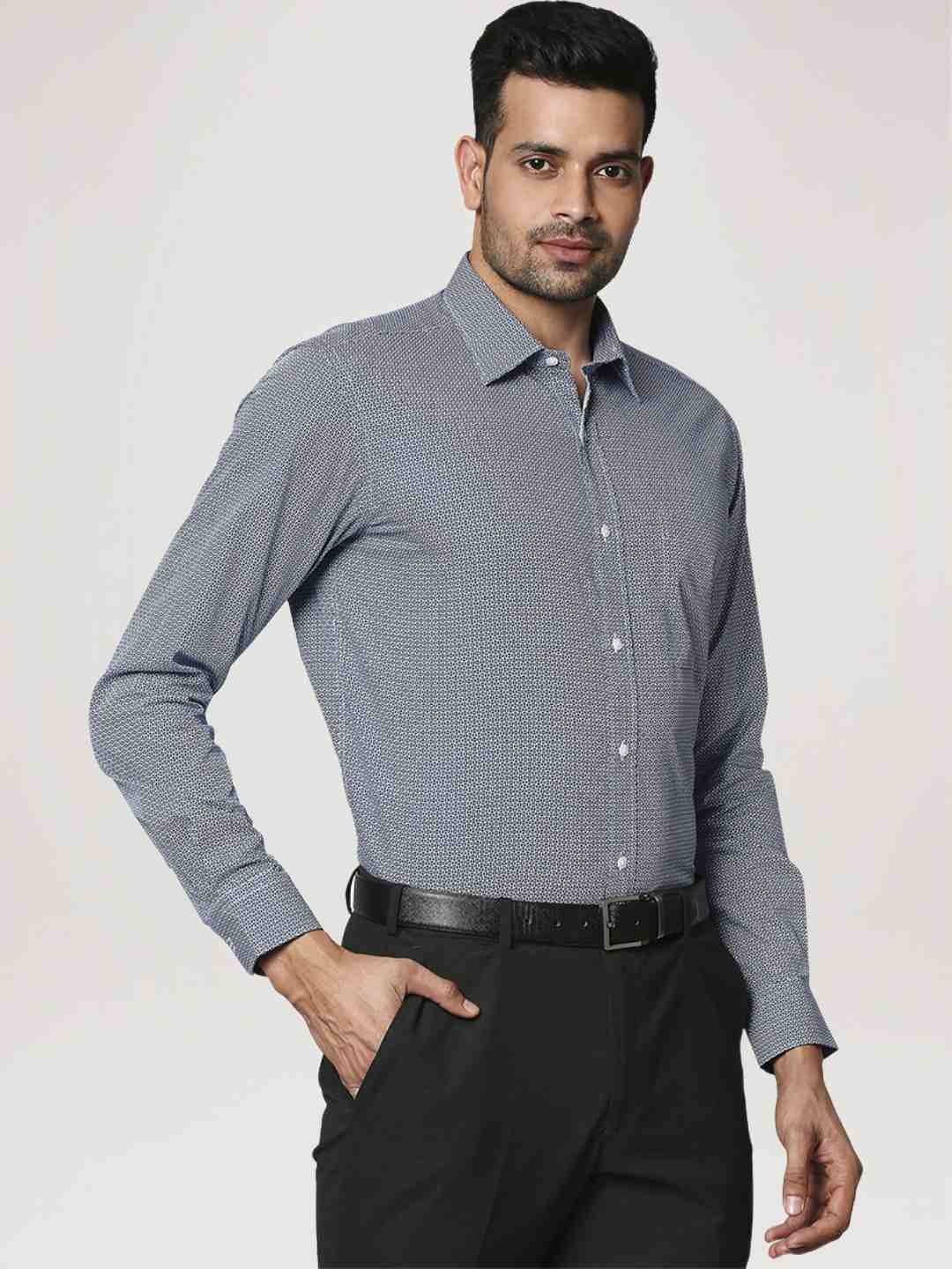 Men Blue Contemporary Fit Print Cotton Full Sleeve Shirts