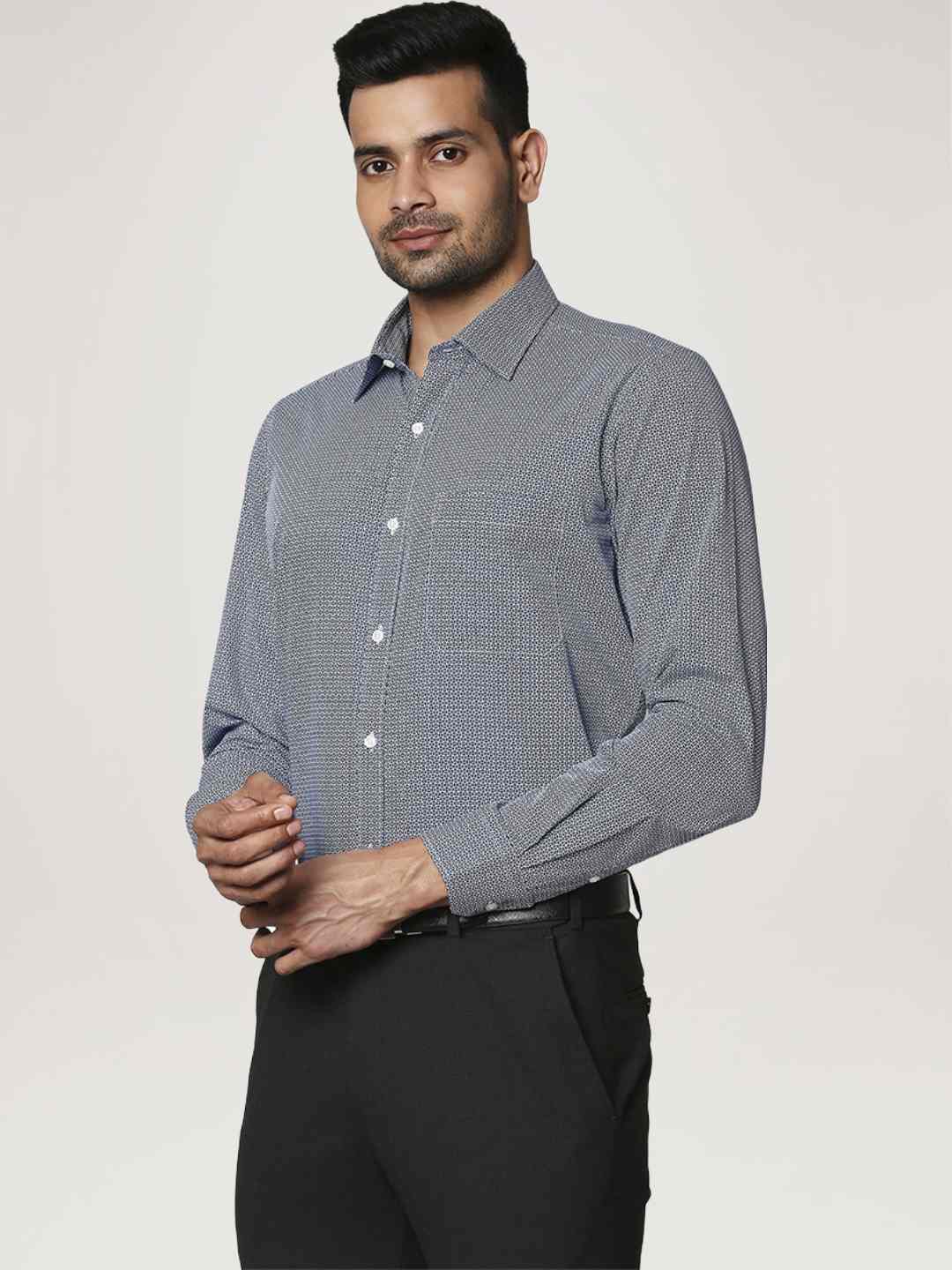 Men Blue Contemporary Fit Print Cotton Full Sleeve Shirts - Image 4