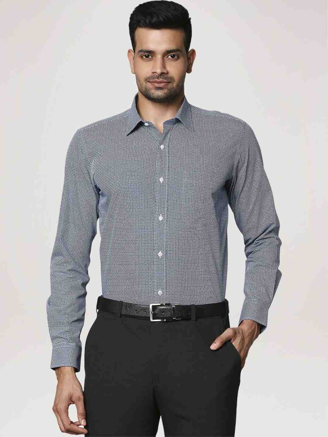 Men Blue Contemporary Fit Print Cotton Full Sleeve Shirts - Image 5