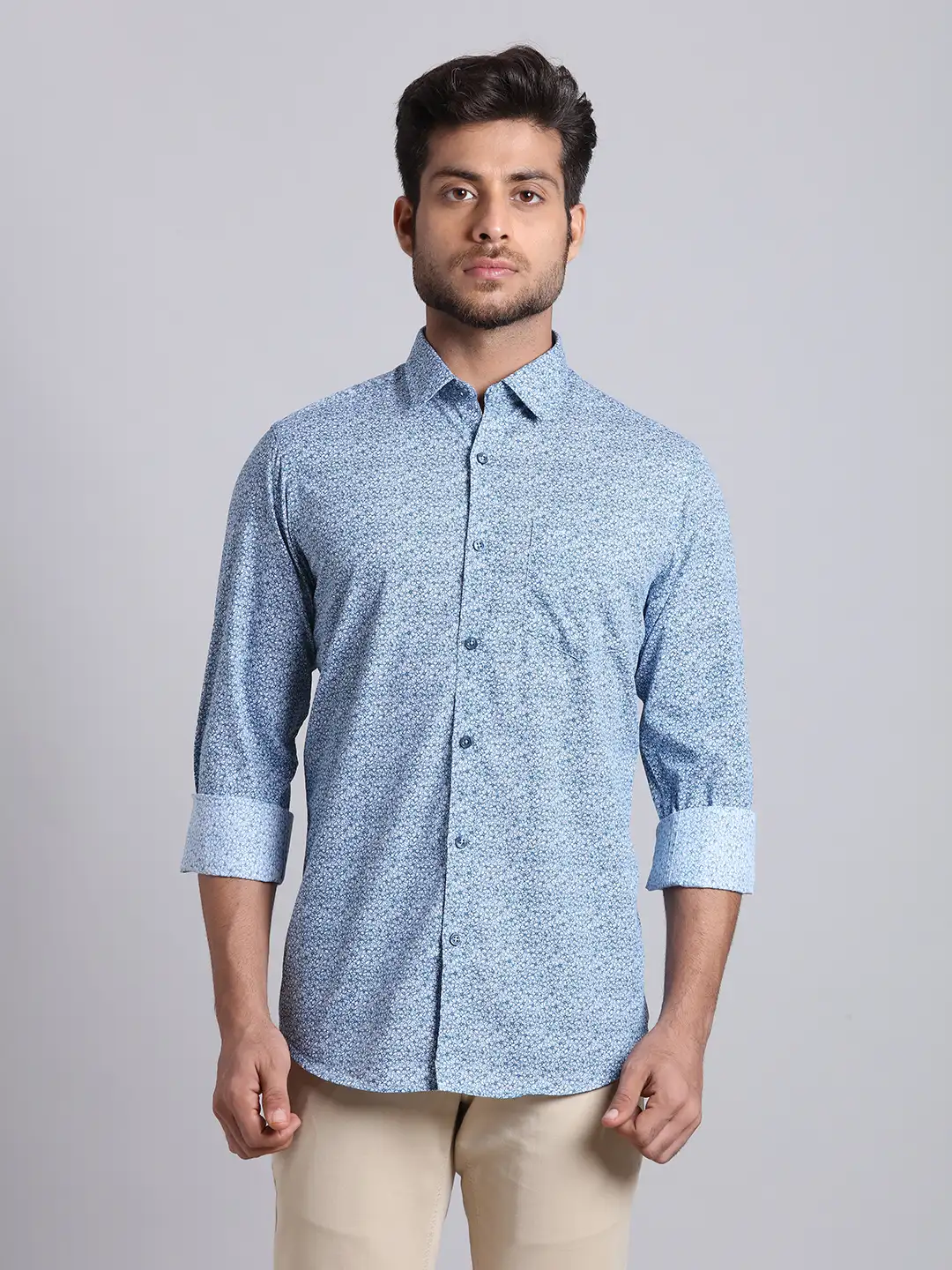 Men Blue Contemporary Fit Print Cotton Full Sleeve Shirts