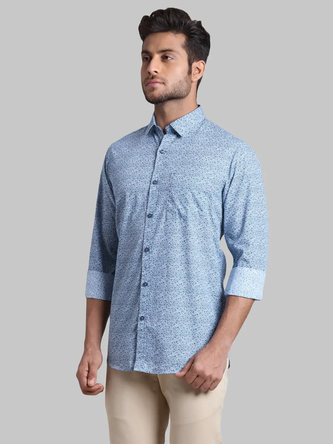 Men Blue Contemporary Fit Print Cotton Full Sleeve Shirts - Image 3