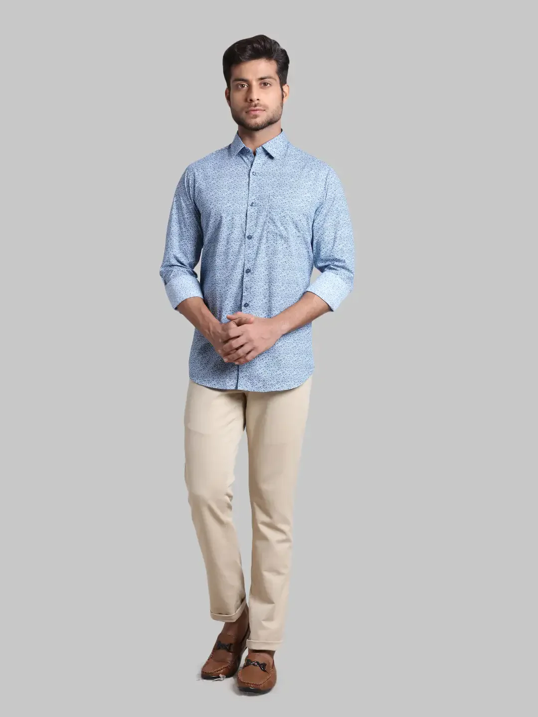 Men Blue Contemporary Fit Print Cotton Full Sleeve Shirts - Image 5