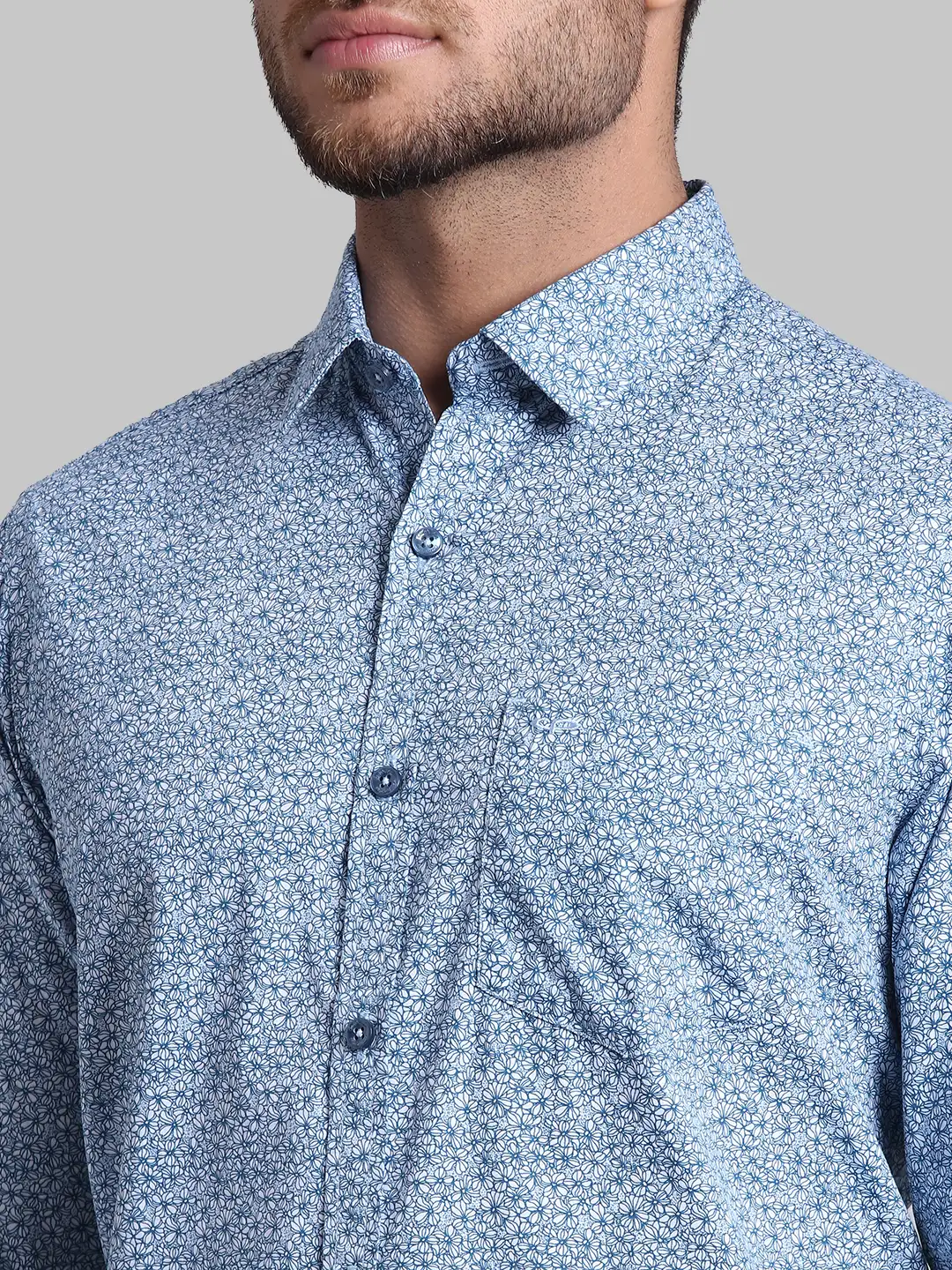 Men Blue Contemporary Fit Print Cotton Full Sleeve Shirts - Image 6