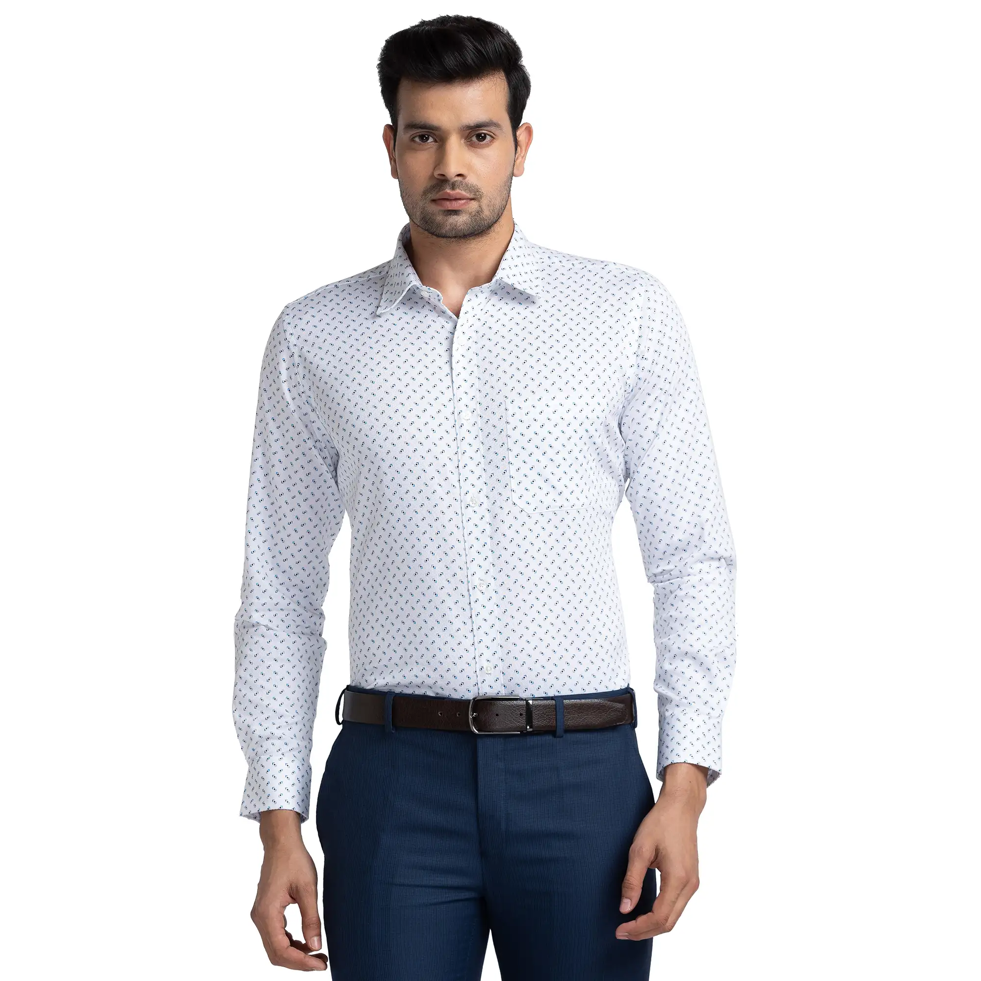Men Blue Contemporary Fit Print Cotton Full Sleeve Shirts