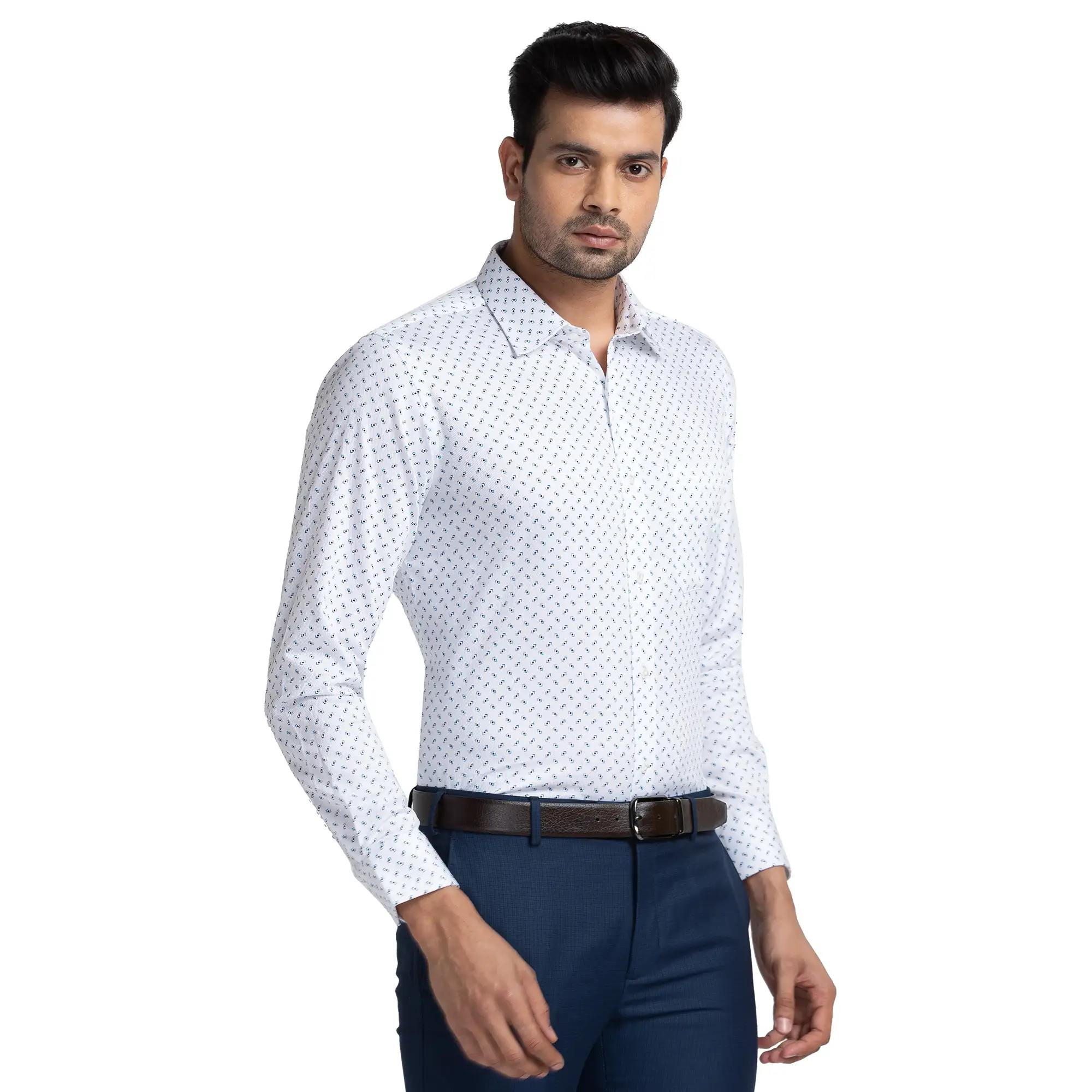 Men Blue Contemporary Fit Print Cotton Full Sleeve Shirts - Image 2