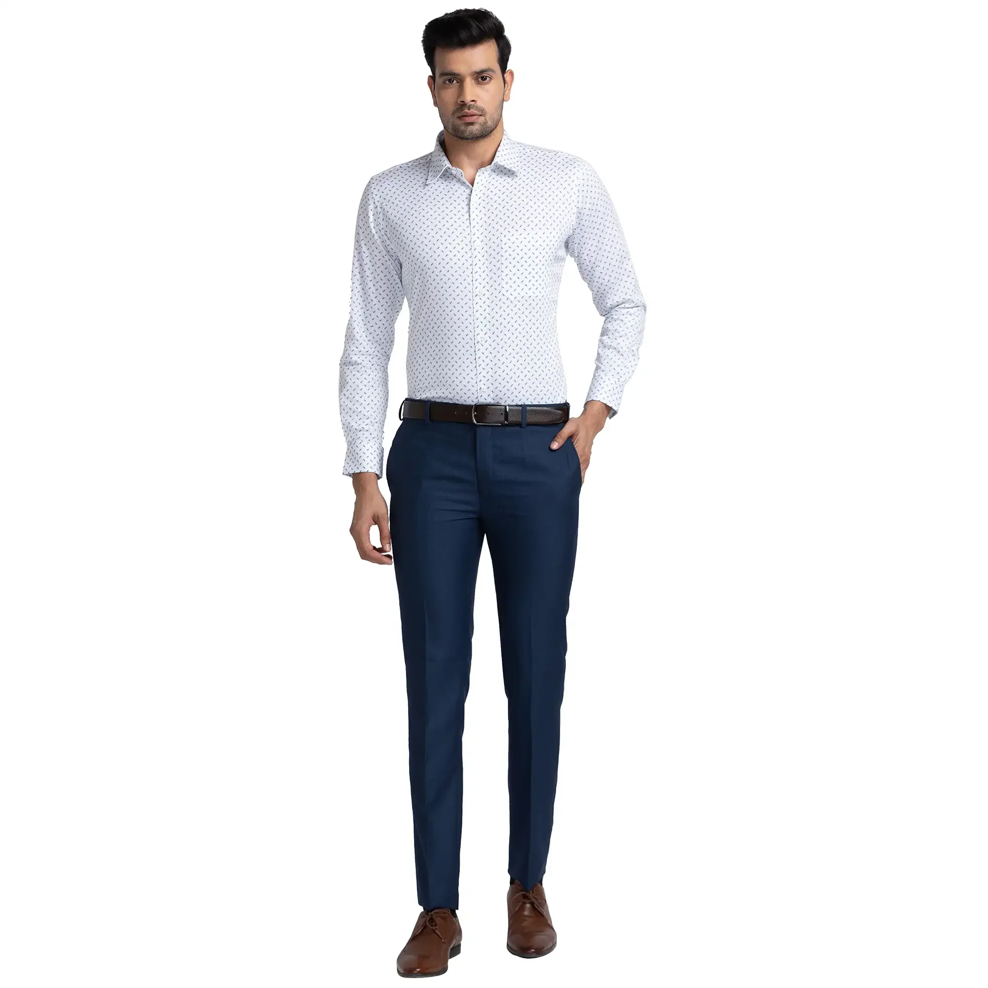 Men Blue Contemporary Fit Print Cotton Full Sleeve Shirts - Image 5