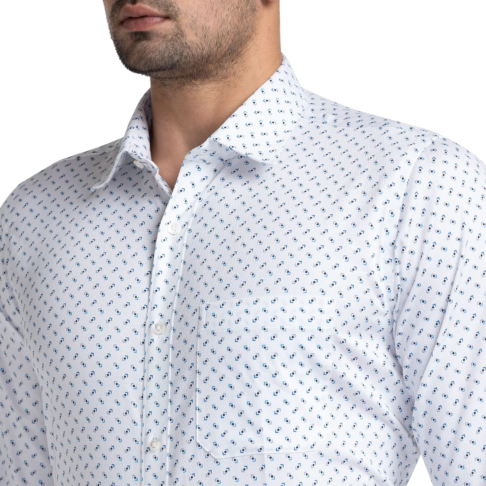 Men Blue Contemporary Fit Print Cotton Full Sleeve Shirts - Image 6