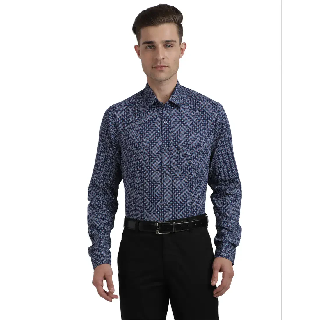 Men Blue Contemporary Fit Print Cotton Full Sleeve Shirts