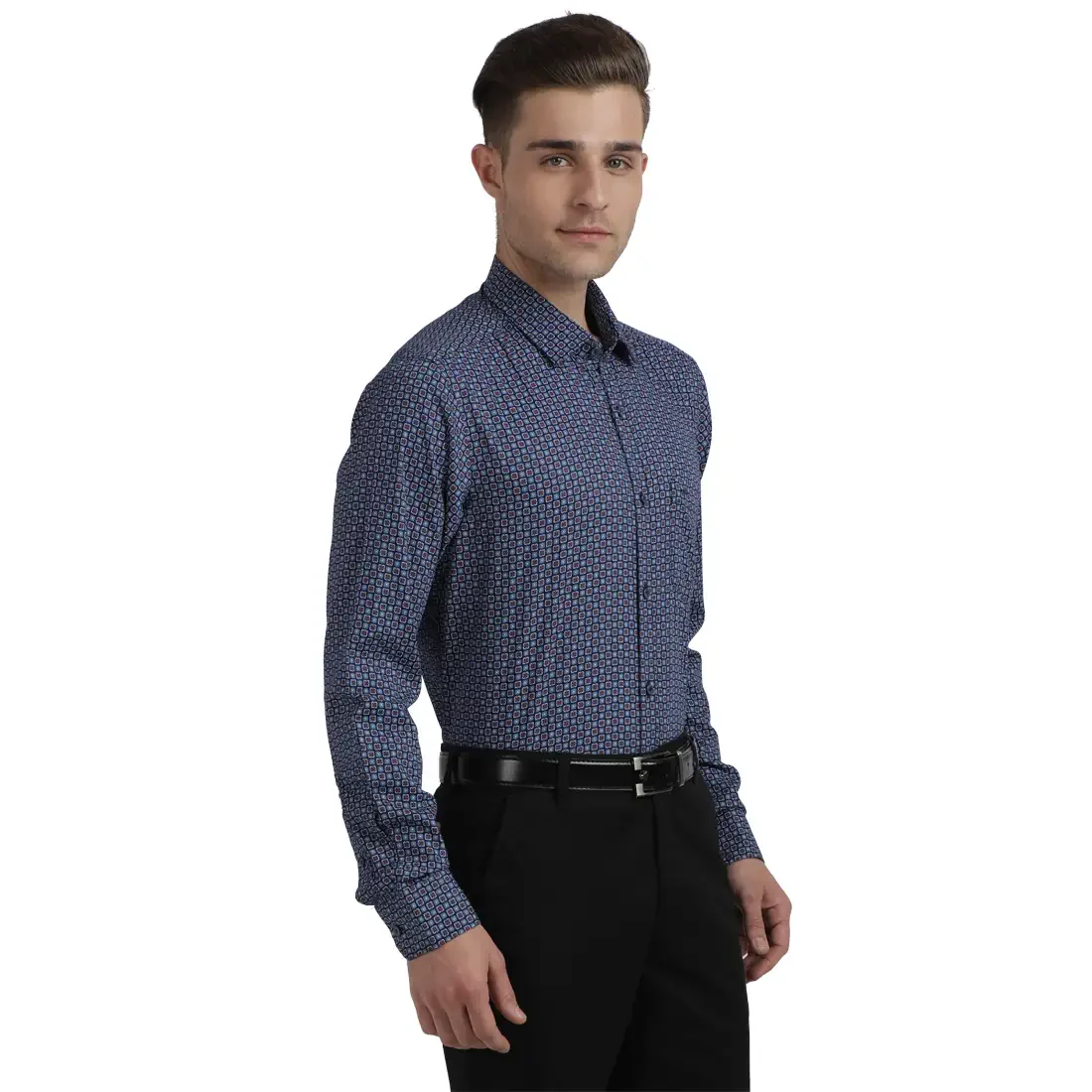 Men Blue Contemporary Fit Print Cotton Full Sleeve Shirts - Image 2