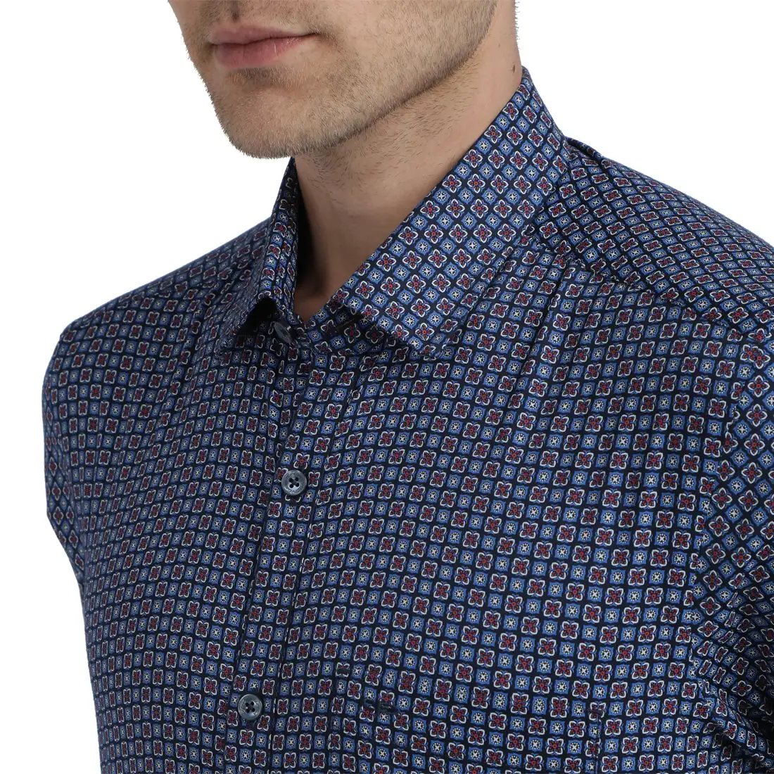 Men Blue Contemporary Fit Print Cotton Full Sleeve Shirts - Image 6