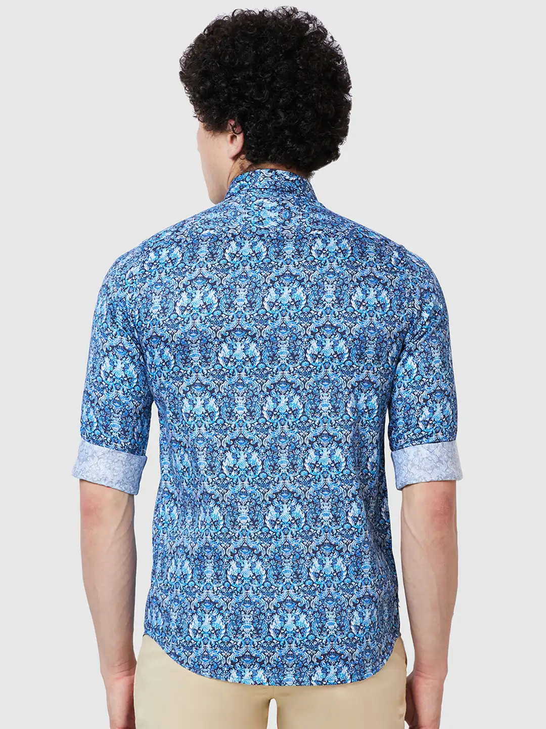 Men Blue Contemporary Fit Print Cotton Full Sleeve Shirts - Image 4