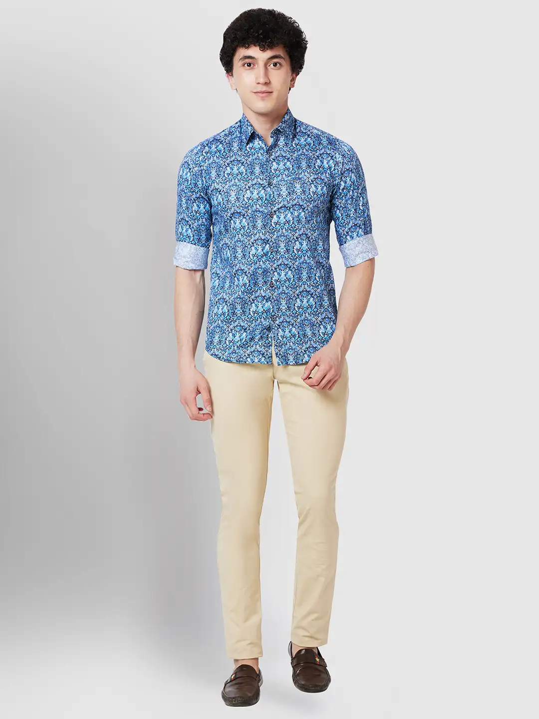 Men Blue Contemporary Fit Print Cotton Full Sleeve Shirts - Image 5