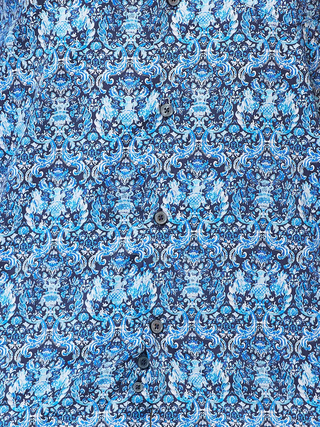 Men Blue Contemporary Fit Print Cotton Full Sleeve Shirts - Image 7