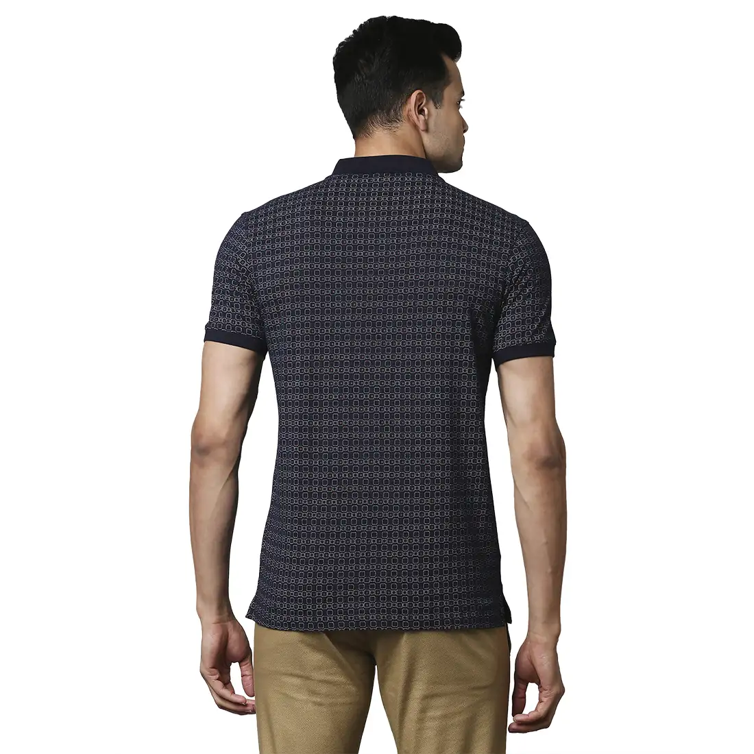 Men Blue Contemporary Fit Print Cotton Polo T-Shirt - Image 4