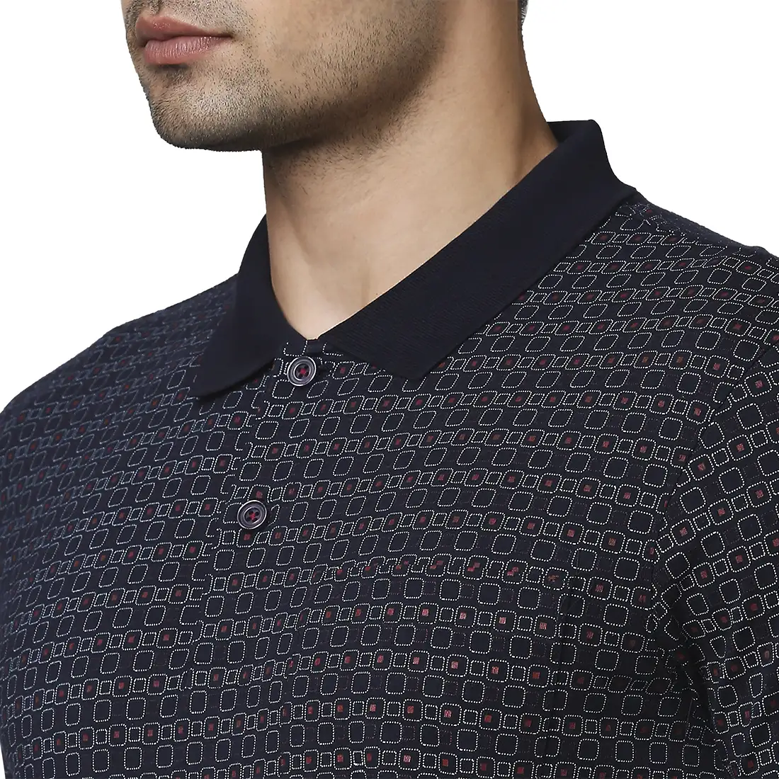 Men Blue Contemporary Fit Print Cotton Polo T-Shirt - Image 6