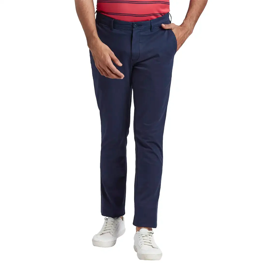 Men Blue Contemporary Fit Rfd Overdyed Cotton Blend Trouser