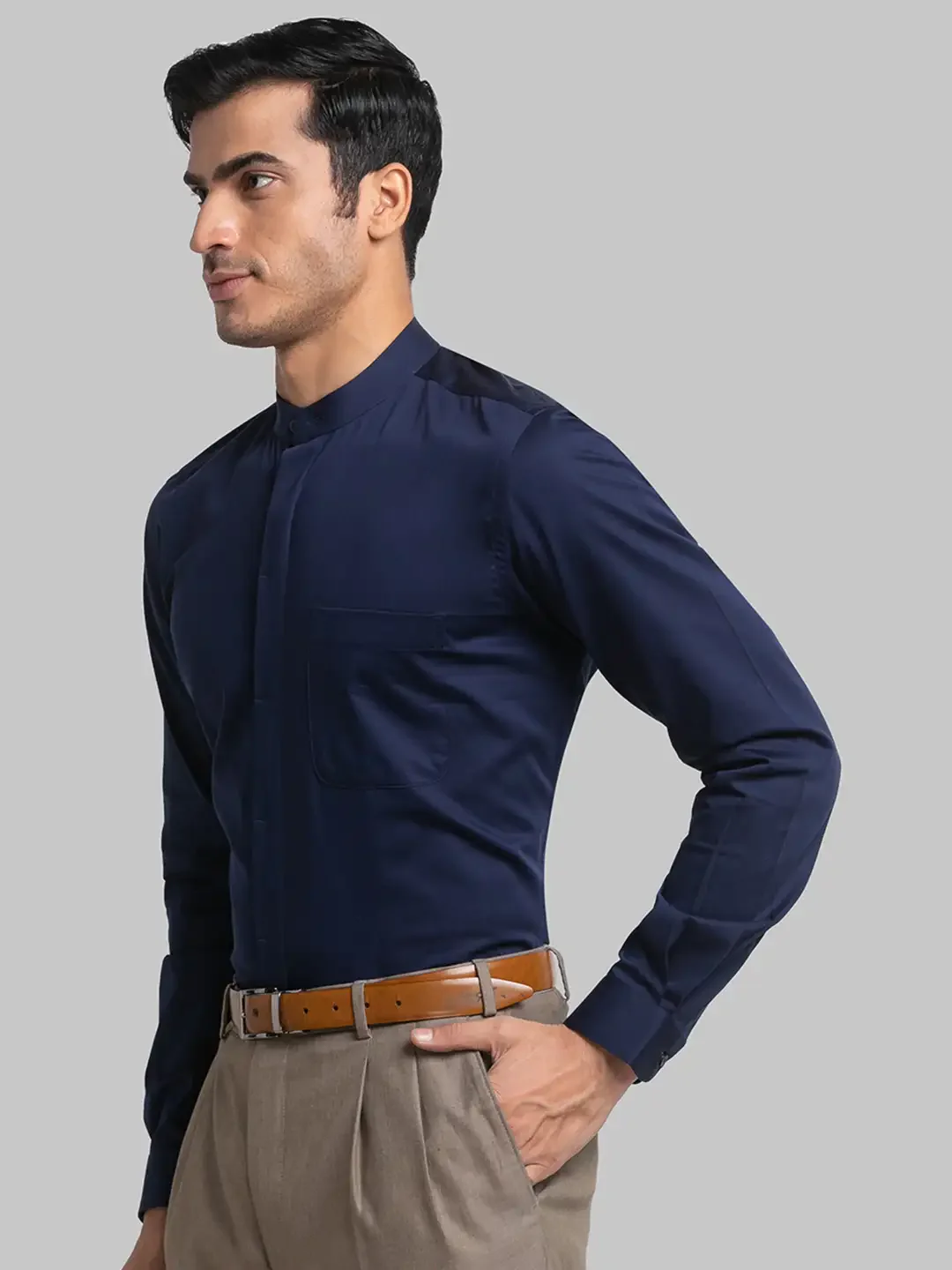 Men Blue Contemporary Fit Solid Cotton Full Sleeve Shirts - Image 3
