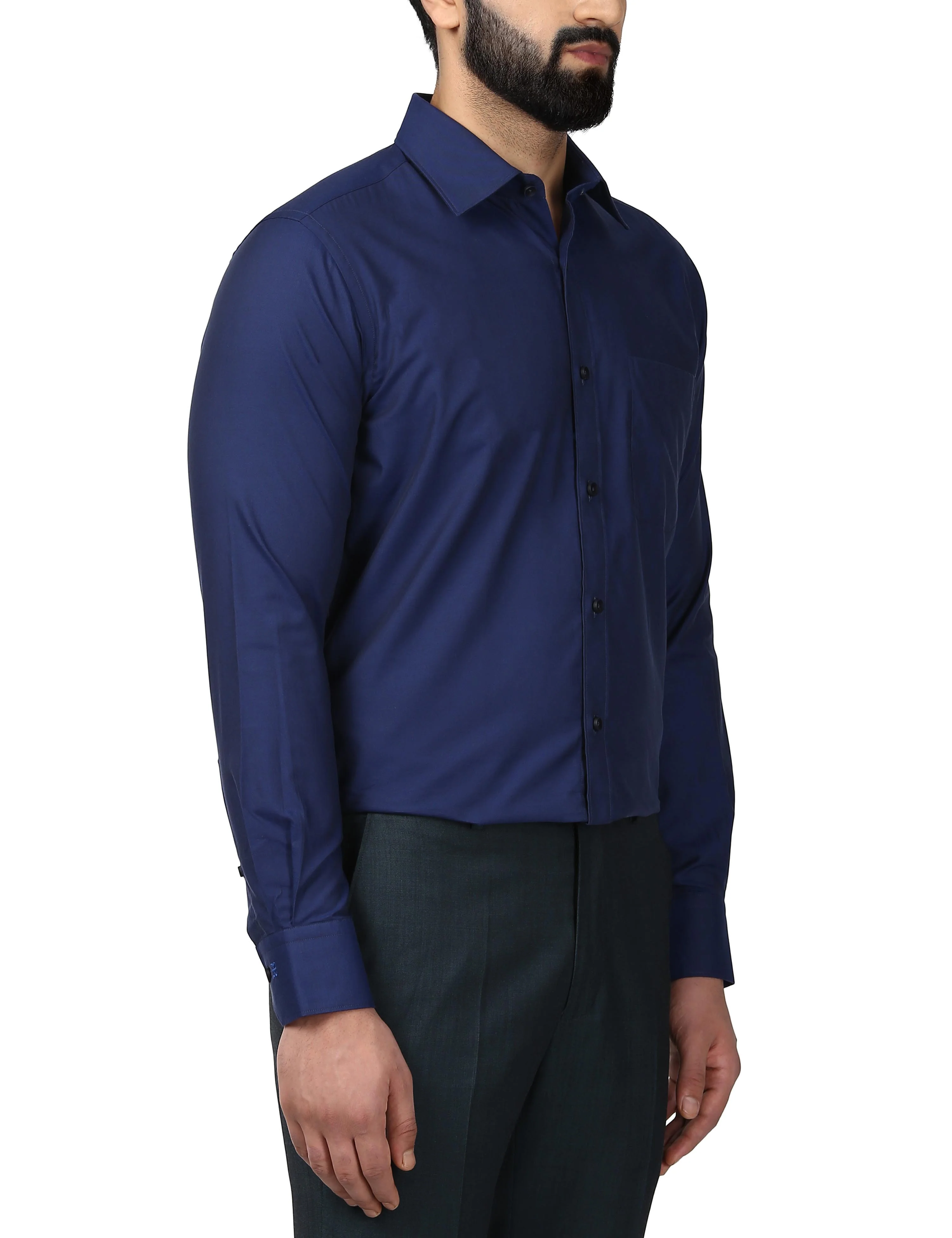 Men Blue Contemporary Fit Solid Cotton Shirts - Image 2