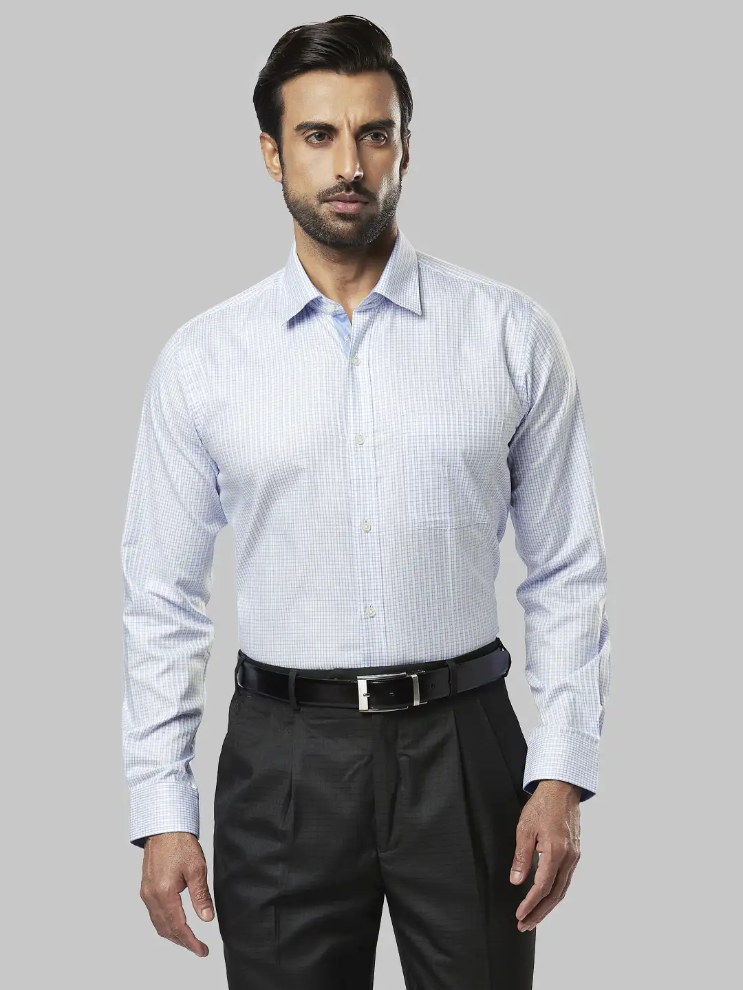 Men Blue Contemporary Fit Solid Cotton Shirts