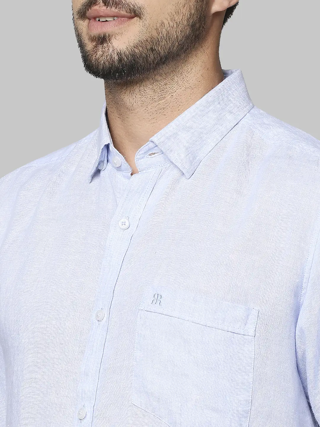 Men Blue Contemporary Fit Solid Linen Half Sleeve Shirts - Image 6