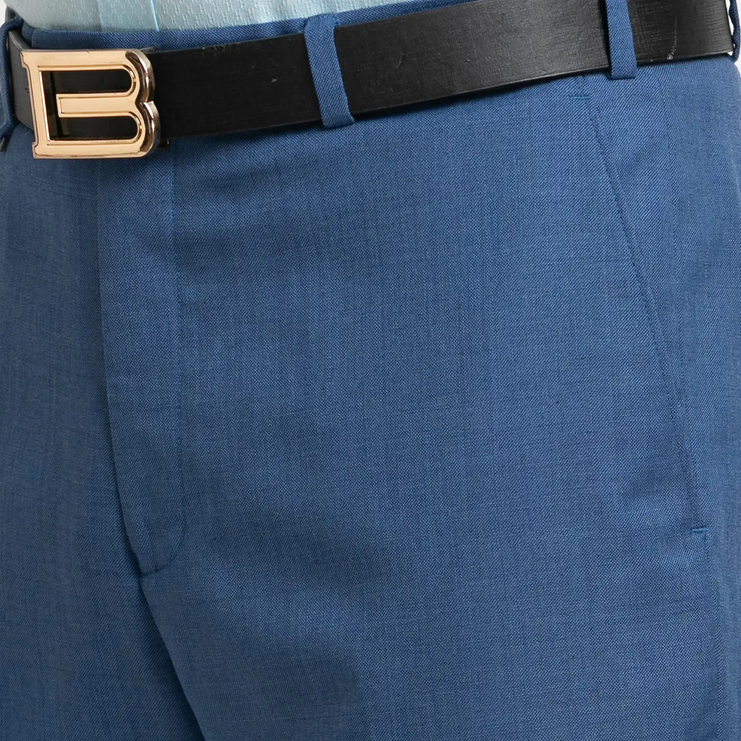 Men Blue Contemporary Fit Solid Polyester Blend Trouser - Image 5