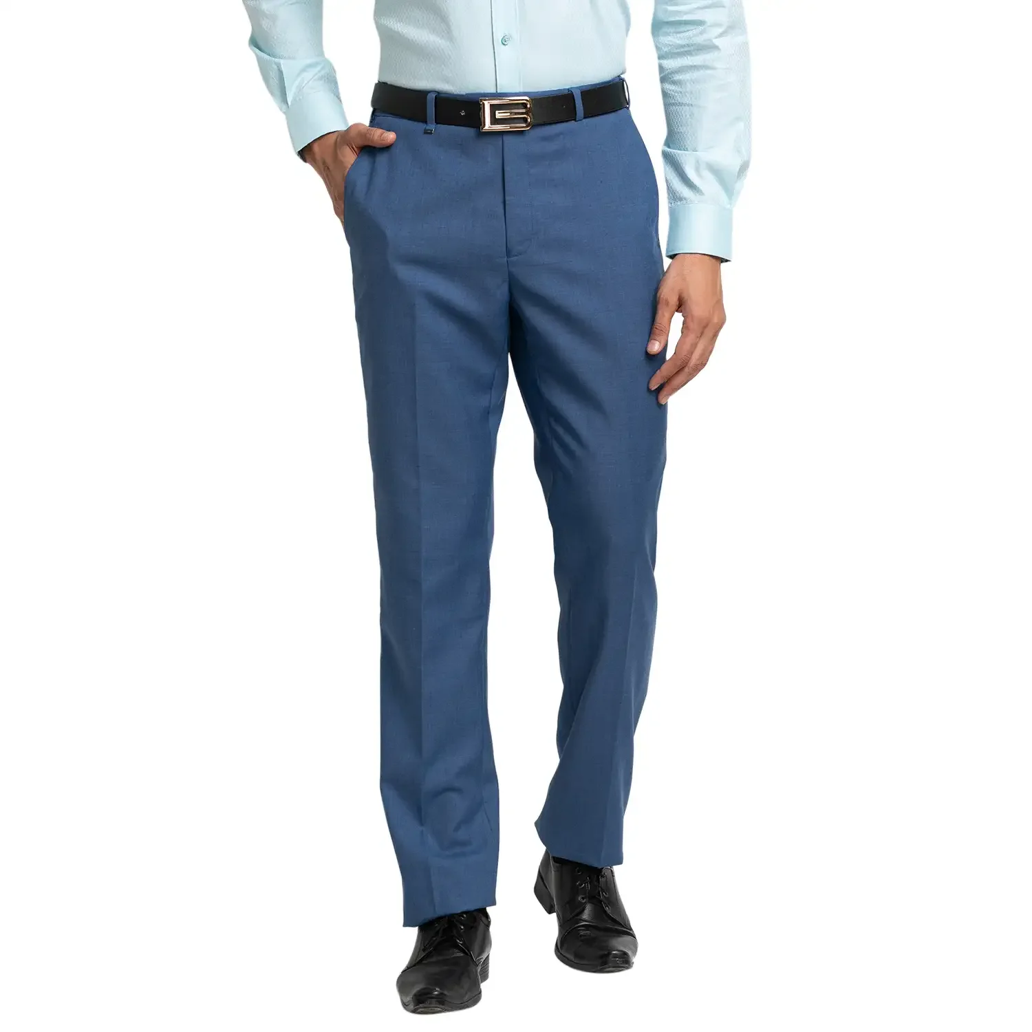 Men Blue Contemporary Fit Solid Polyester Blend Trouser - Image 8