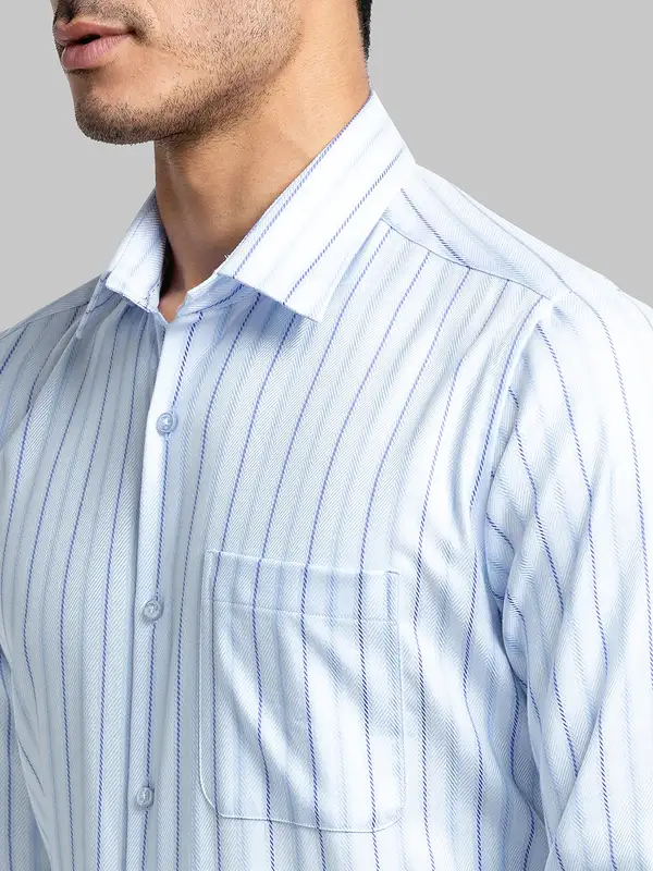 Men Blue Contemporary Fit Stripe Cotton Cutaway Collar Shirts - Image 6