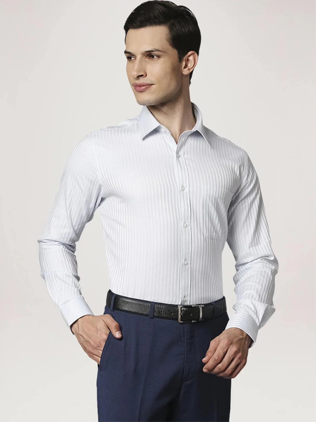 Men Blue Contemporary Fit Stripe Cotton Full Sleeve Shirts - Image 5