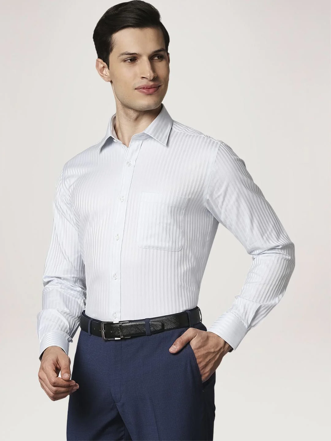 Men Blue Contemporary Fit Stripe Cotton Full Sleeve Shirts - Image 6