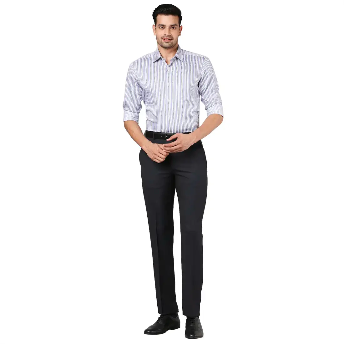Men Blue Contemporary Fit Stripe Cotton Full Sleeve Shirts - Image 5