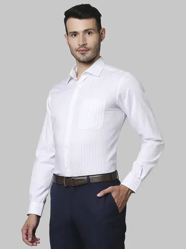 Men Blue Contemporary Fit Stripe Cotton Shirts - Image 3