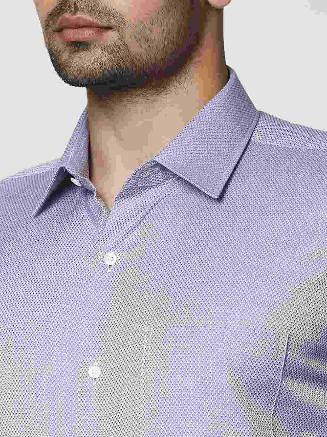 Men Blue Contemporary Fit Structure Cotton Cut Collar Shirts
