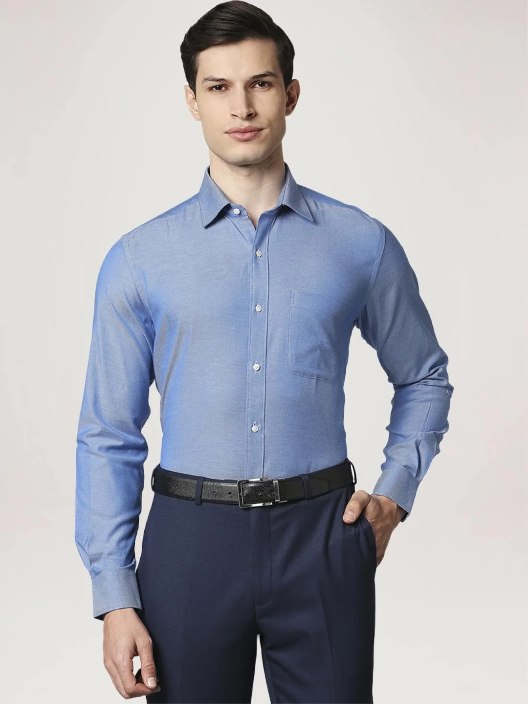 Men Blue Contemporary Fit Structure Cotton Full Sleeve Shirts - Image 4