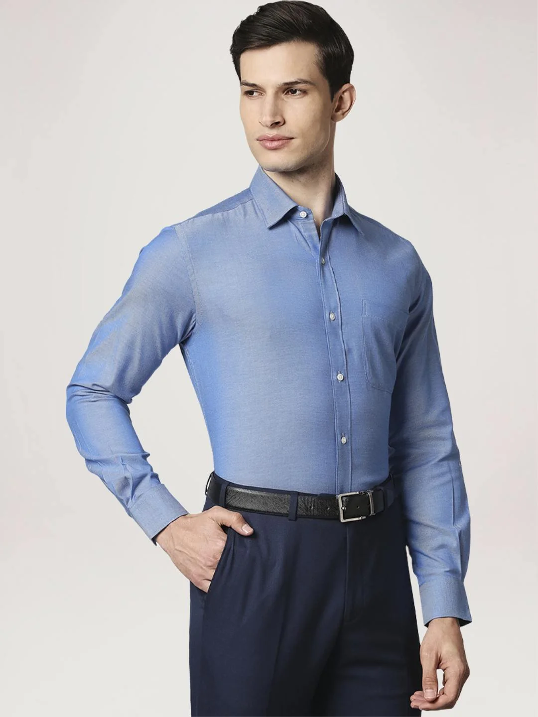 Men Blue Contemporary Fit Structure Cotton Full Sleeve Shirts - Image 5