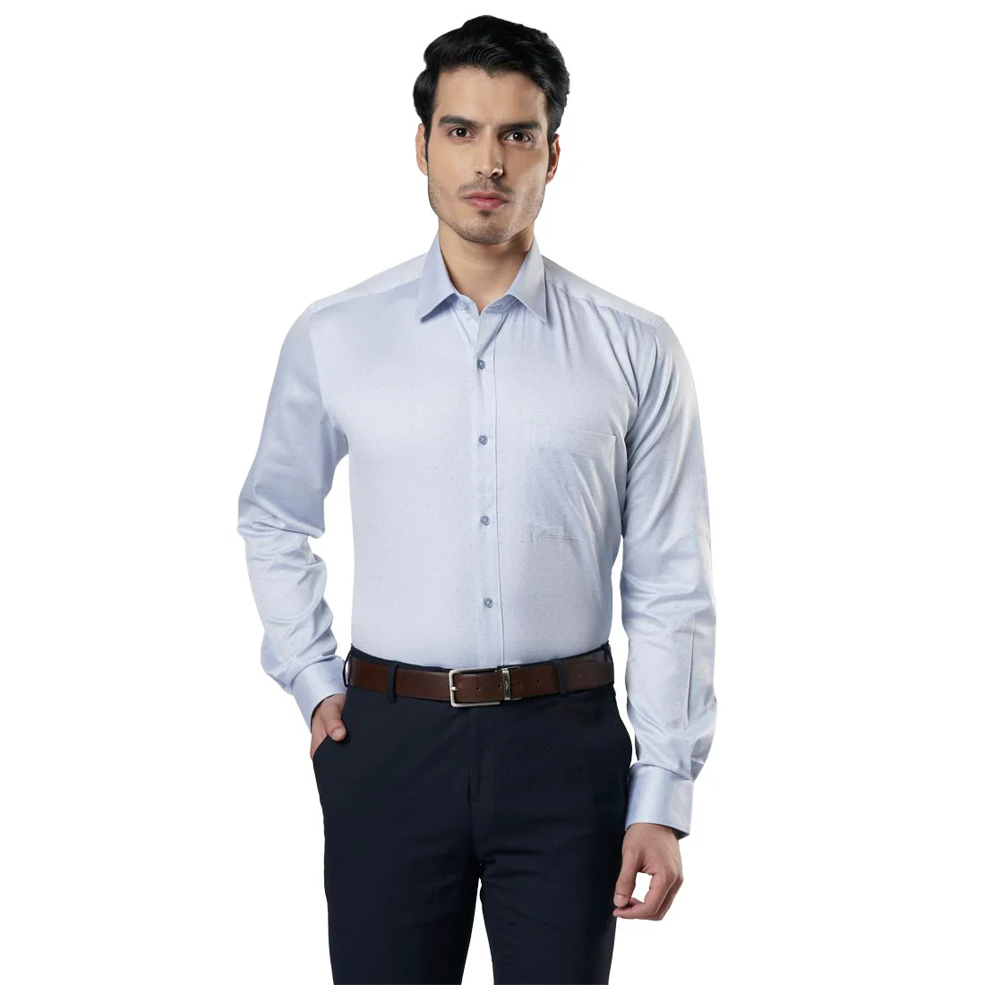 Men Blue Contemporary Fit Structure Cotton Full Sleeve Shirts