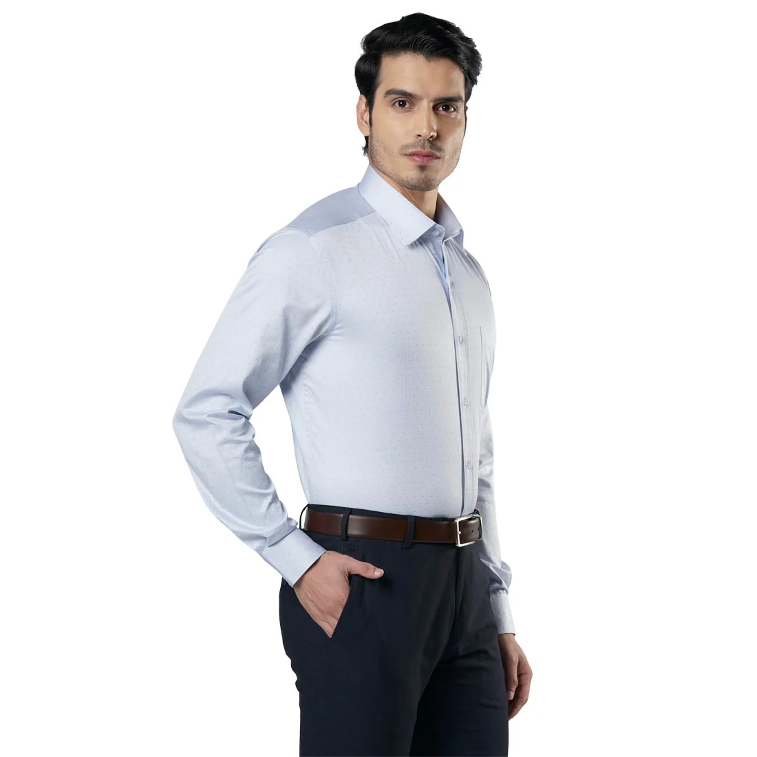 Men Blue Contemporary Fit Structure Cotton Full Sleeve Shirts - Image 2