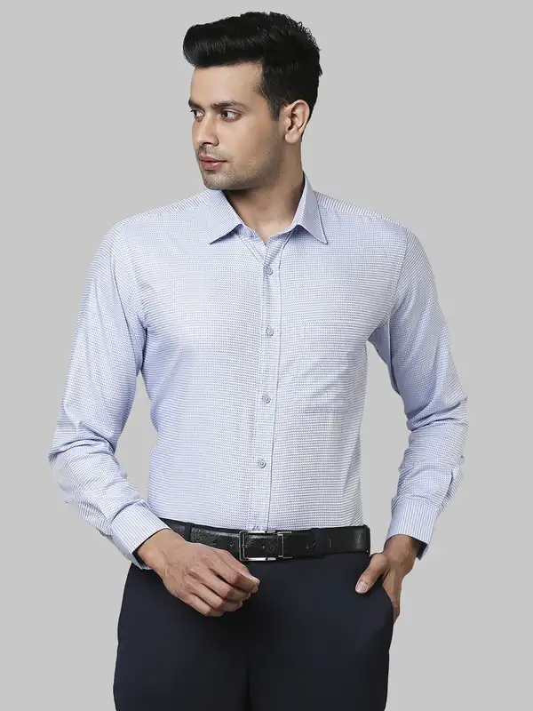 Men Blue Contemporary Fit Structure Cotton Full Sleeve Shirts