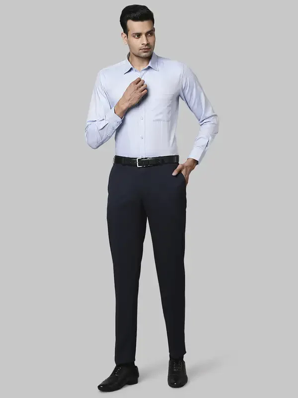 Men Blue Contemporary Fit Structure Cotton Full Sleeve Shirts - Image 5