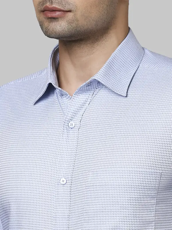 Men Blue Contemporary Fit Structure Cotton Full Sleeve Shirts - Image 6