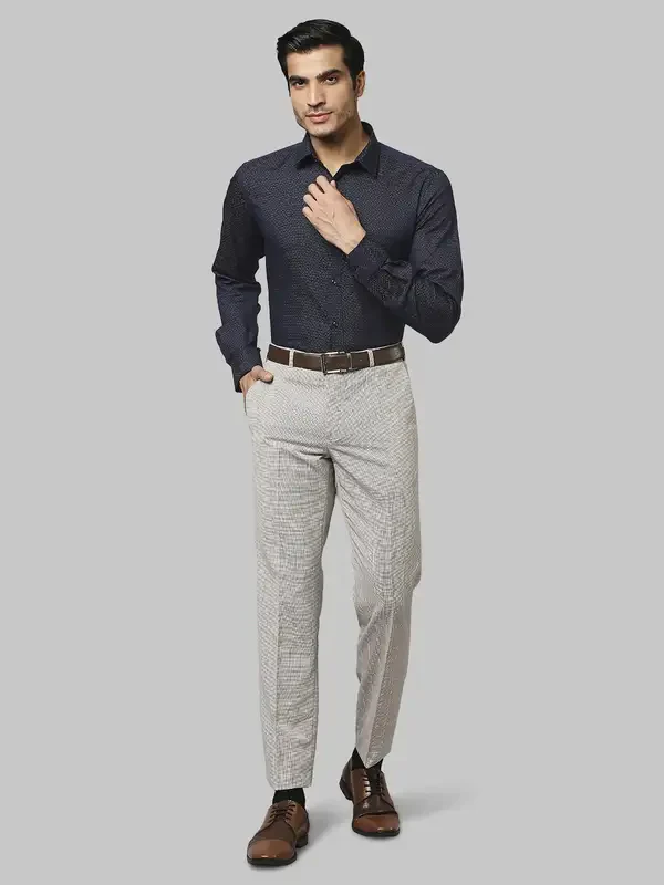 Men Blue Contemporary Fit Structure Cotton Full Sleeve Shirts - Image 5