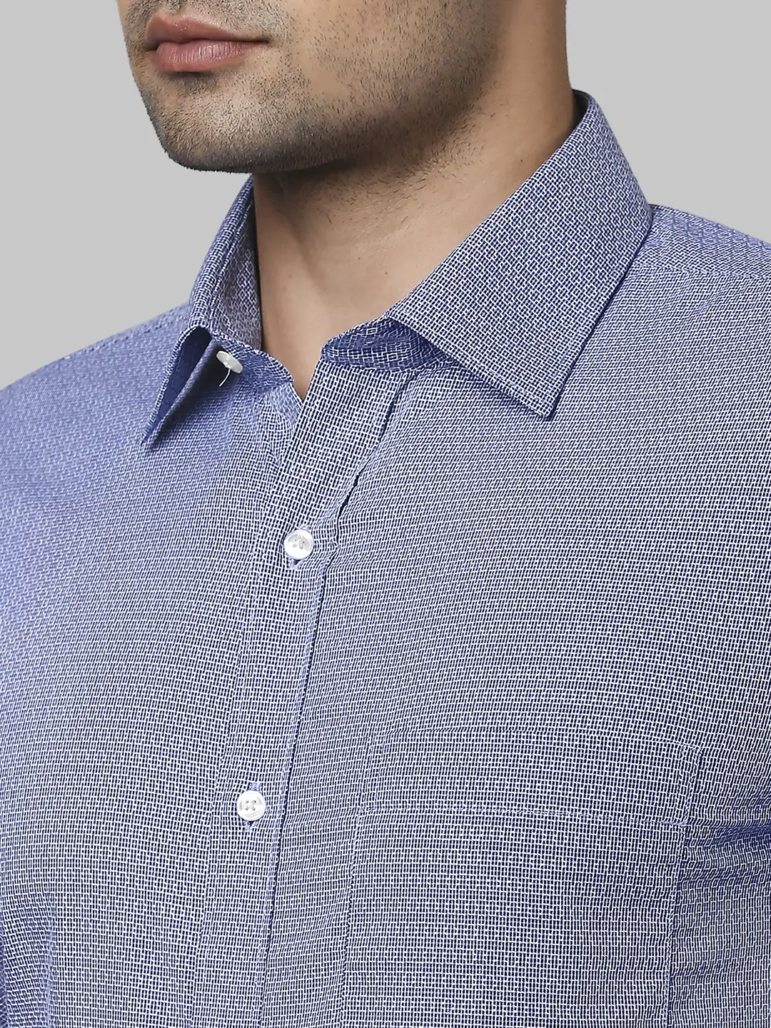Men Blue Contemporary Fit Structure Cotton Full Sleeve Shirts - Image 6