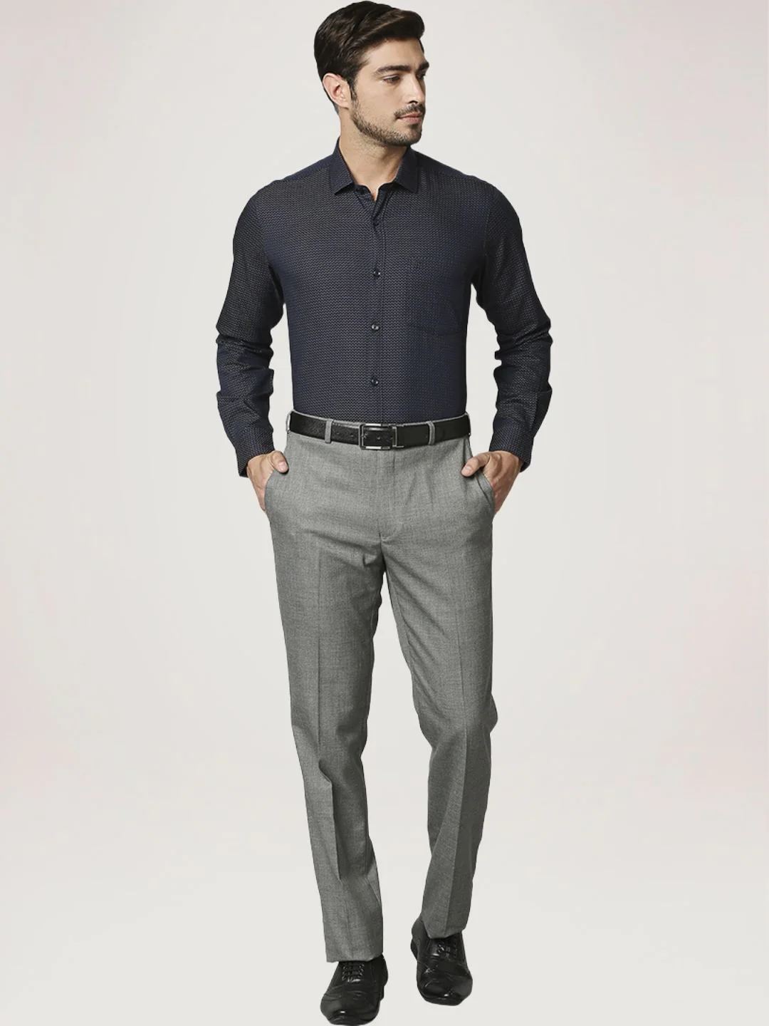 Men Blue Contemporary Fit Structure Cotton Shirts - Image 2