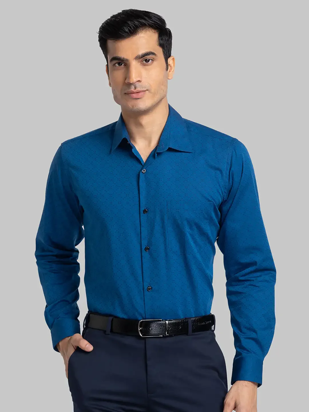 Men Blue Contemporary Fit Structure Cotton Shirts