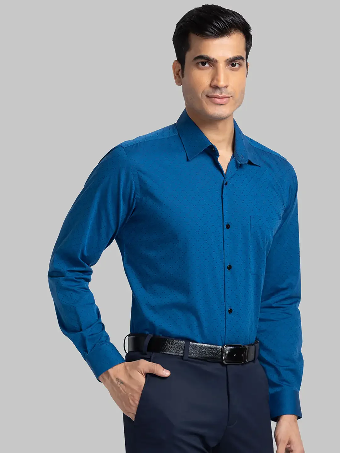Men Blue Contemporary Fit Structure Cotton Shirts - Image 2